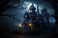 Haunted house night architecture halloween. AI generated Image by rawpixel.