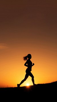 photo of silhouette woman run on the hill with sunset. AI generated Image by rawpixel.