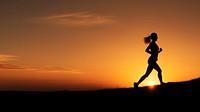 photo of silhouette woman run on the hill with sunset. 