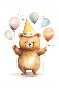 Cute bear character wearing party hat celebration balloon mammal. 