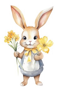 Cute rabbit holding flowers animal mammal white. AI generated Image by rawpixel.
