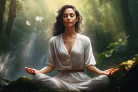 Spiritual awakening meditating forest adult. AI generated Image by rawpixel.