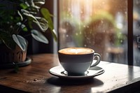 Coffee cup window table. 