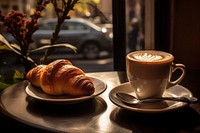 Coffee cup croissant drink. 