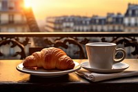 Croissant cup coffee bread. AI generated Image by rawpixel.