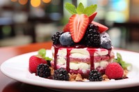 Homemade gourmet berry fruit dessert cream plate plant. AI generated Image by rawpixel.