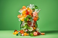 Delicious candy arrangement confectionery lollipop green. 