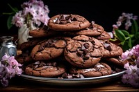 Chocolate cookies plate food confectionery. AI generated Image by rawpixel.