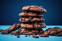 Delicious chocolate cookies arrangement dessert food blue. 