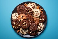 Delicious chocolate cookies arrangement dessert plate food. 