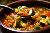 Healthy vegetarian meal spoon soup food. 