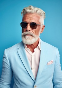 Fashion Senior man portrait sunglasses blazer. 