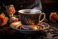 Aroma And Taste In Traditional Coffee Cup coffee cup saucer. 