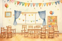 Cute party classroom architecture furniture balloon. AI generated Image by rawpixel.