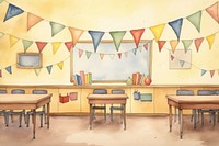 Cute party classroom architecture furniture table. AI generated Image by rawpixel.
