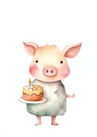 Cute pig holding birthday cake dessert mammal animal. AI generated Image by rawpixel.
