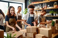 Business owners packing box cardboard adult. 