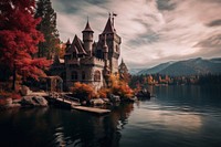 Beautiful Castle At The Lake castle lake architecture. AI generated Image by rawpixel.