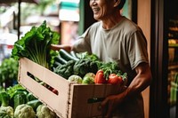 Grocery store vegetable smiling crate. 