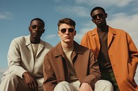 Three men wearing casual style portrait sunglasses outdoors. AI generated Image by rawpixel.