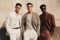 Three men wearing casual style portrait fashion adult. AI generated Image by rawpixel.
