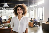 Happy woman smiling standing portrait office. 