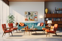 Mid century modern living room architecture furniture building. 