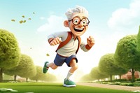 Sixty years old guy cartoon running sports. 