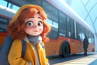 Plump girl cartoon bus vehicle. AI generated Image by rawpixel.