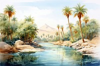 Arabian oasis landscape outdoors painting. 