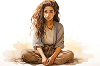 Arabic mixed race girl portrait sitting adult. AI generated Image by rawpixel.