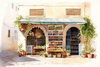 Arabic shop plant city architecture. 