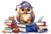 Owl selling books publication bird representation. 