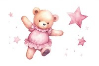 Pink teddy bear jumping toy white background representation. 