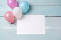 Woman hand holding blank birthday card balloon paper celebration. AI generated Image by rawpixel.