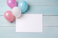 Woman hand holding blank birthday card balloon paper celebration. 