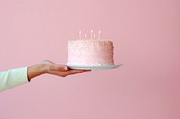 People hand holding minimal cute birthday cake dessert food anniversary. 