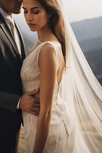 Wedding dress bride veil mountain. AI generated Image by rawpixel.