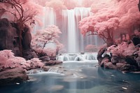 Enchanted Waterfall Oasis waterfall landscape outdoors. AI generated Image by rawpixel.