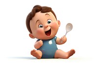 Baby eating cartoon spoon toy. 