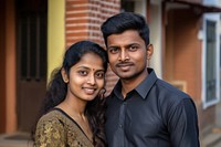 Indian couple standing portrait adult. 