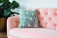 Close-up pink sofa with pillow photo. AI generated image by rawpixel.