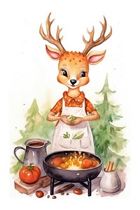 Characters deer cooking cartoon mammal animal. AI generated Image by rawpixel.