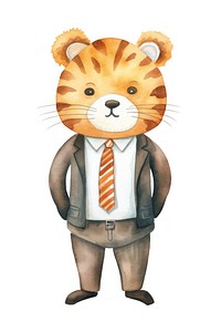 Tiger wearing suit cartoon tie white background. AI generated Image by rawpixel.