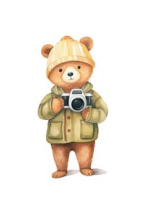 Bear holding camera cartoon cute toy. 