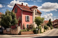 French suburb house architecture outdoors building. 