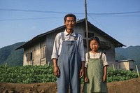 Old asian farmer couple architecture countryside outdoors. 