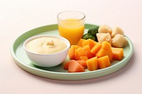 Baby food plate juice fruit. 