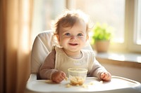 Baby wearing knitted sweater portrait sitting eating. AI generated Image by rawpixel.