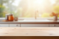 Empty tabletop  defocused kitchen. 